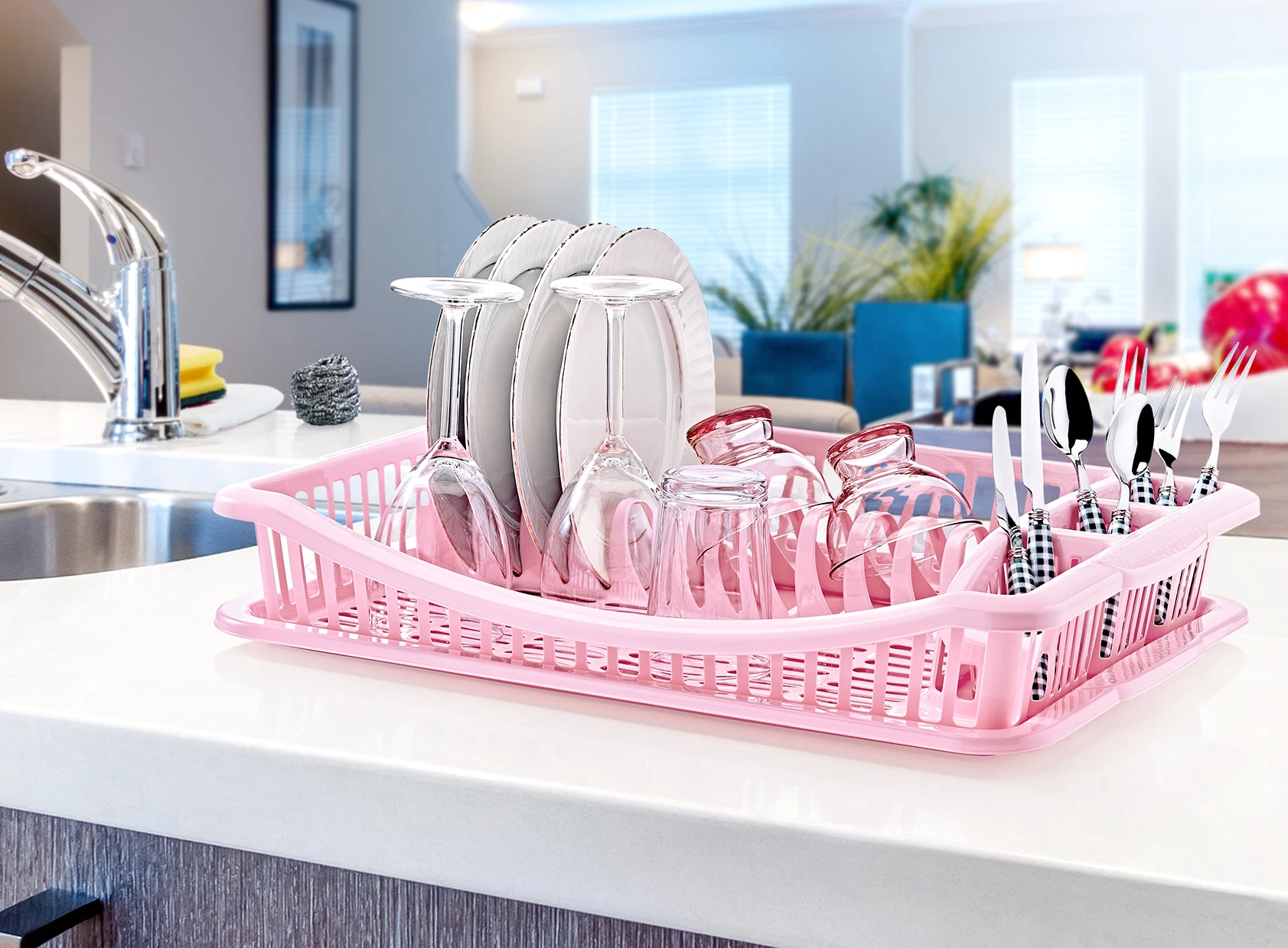 Dish Drainer with Cutlery Holder Durable Plastic Dish Rack for Kitchen Countertop Efficient Drying with Drainboard Kitchen