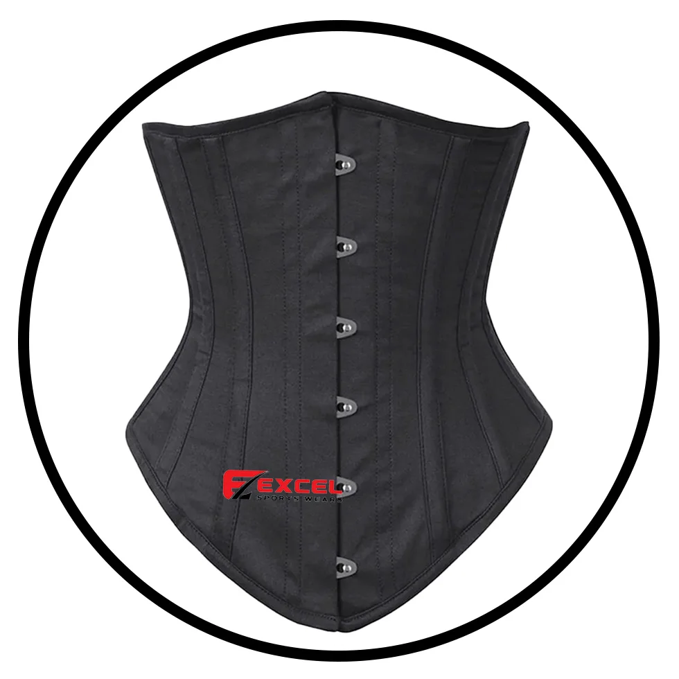 Long Line Black Waist Shaper High Quality Custom Adjustable  Heavy Duty Double Steel Boned Waist Training  Under Bust Corset.
