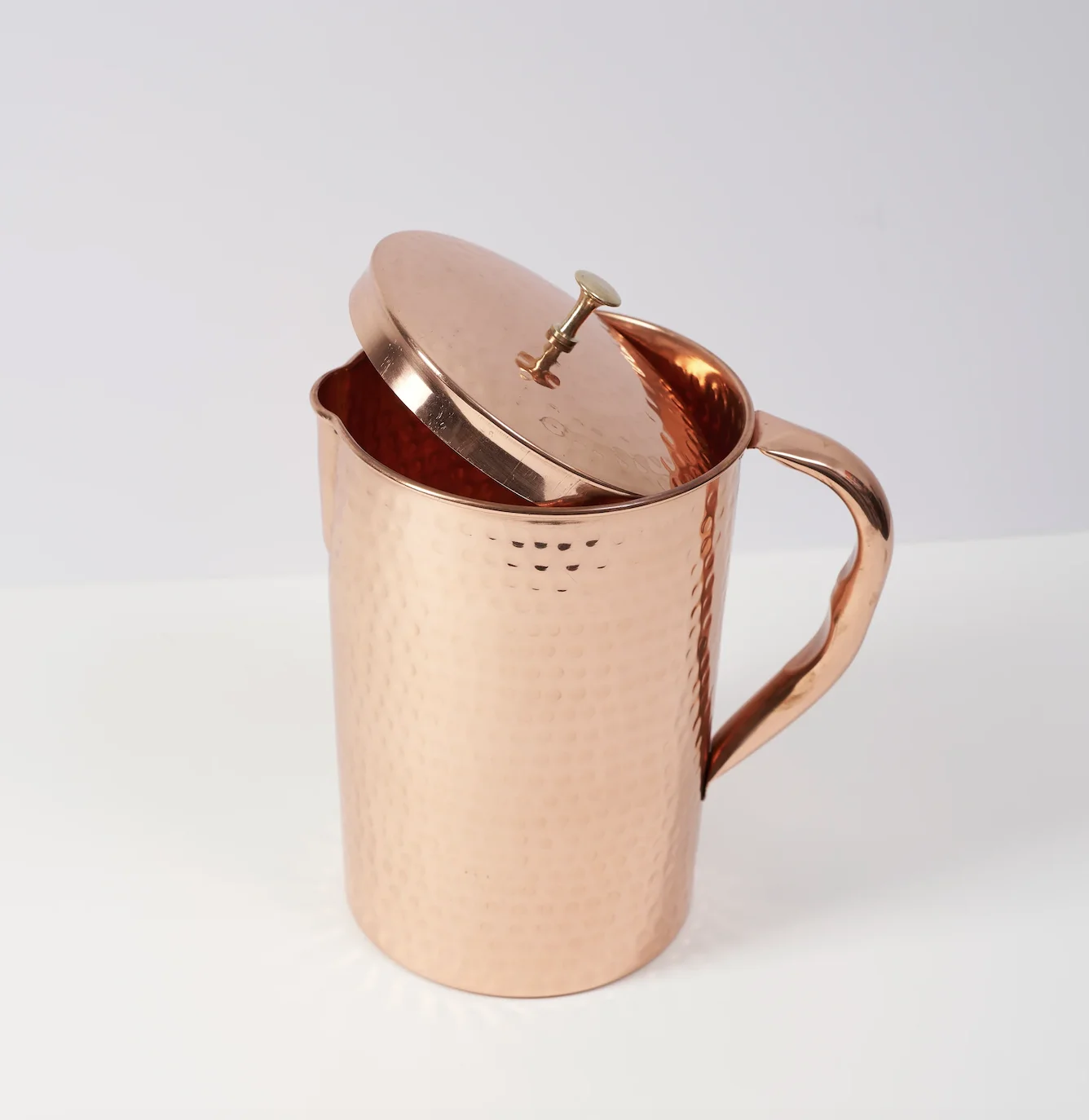 Custom Logo Hammered Copper Water Jug with Lid Metal Drinkware Teapot for Tea Home Use Drinking
