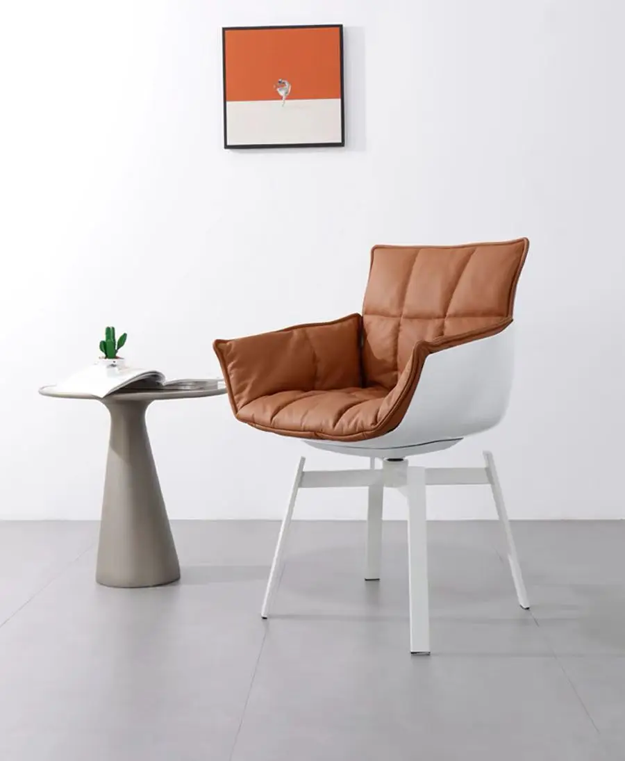 Minimalist Italian Dining Chair Light Luxury Family Modern Grey Orange Microfiber Leather Design Dining Chair
