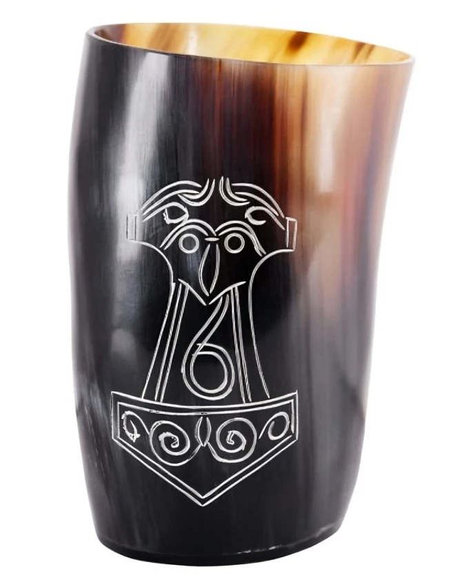 Top quality wholesale handcrafted carved natural drinking horn glass for beer water for home restaurant Hotel from India