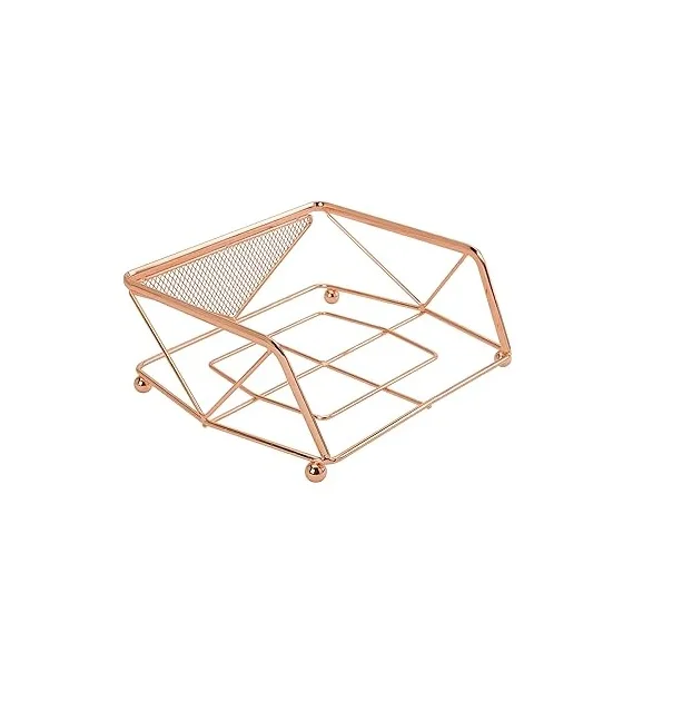 Rose Gold Metallic Napkin Holder for Dining Table Tissue Paper Dispenser for Kitchen Counter tops elegant Metal Napkin Holder