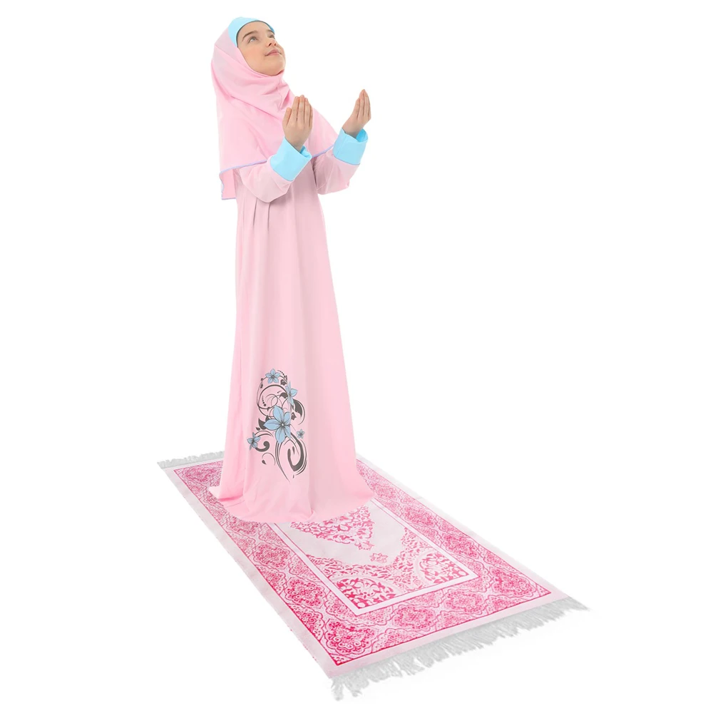 Children Islamic Clothing Dress Girls Muslim Prayer Arab Long Sleeve Raglan Kids
