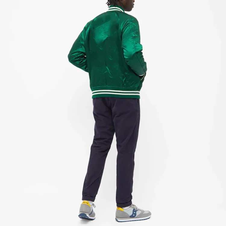 Men Bomber Satin Baseball Jackets / Cheap Price Satin Jackets Starter Embroidered Long Sleeve Silk Fabric School And College