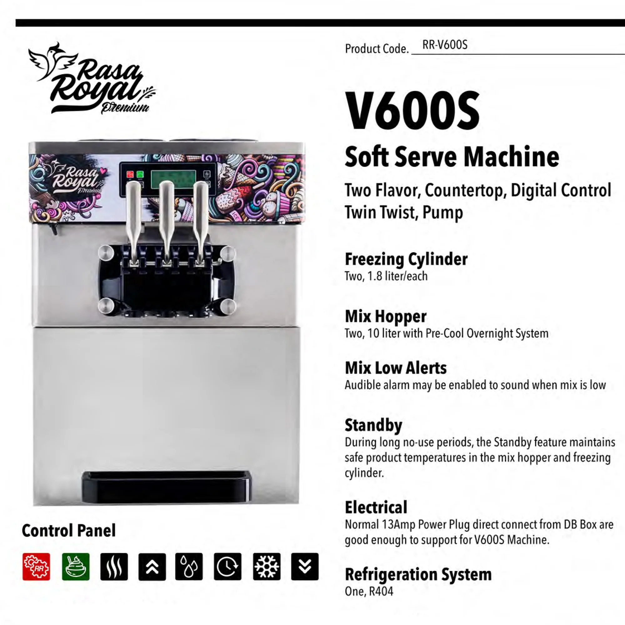 Rasa Royal Premium Ice Cream Soft Serve Countertop Machine for Commercial Use, Two Flavor, Digital Control, Twin Twist, Pump