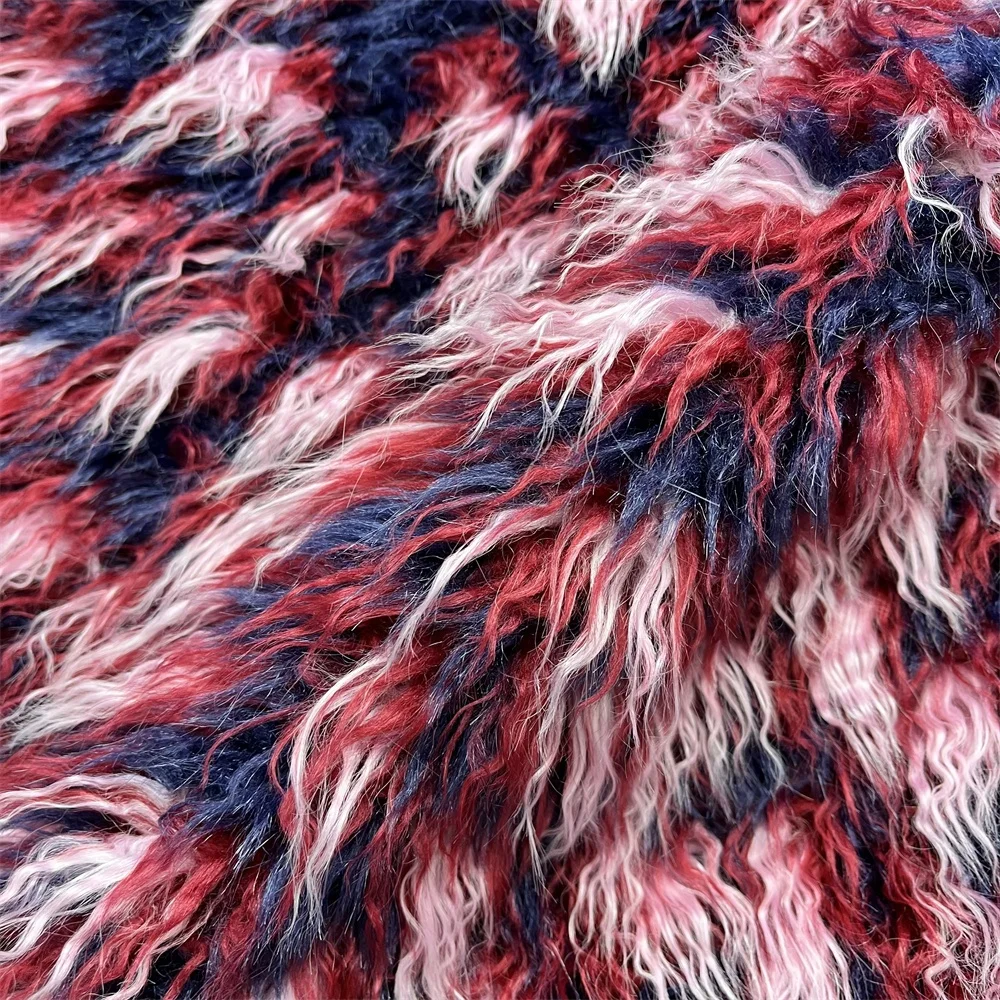 Long Pile Mutil Color Curly ShagJaquard Faux Fur Rave Festival Party Costume Fabric for Women Girl Coat Leg Warmer