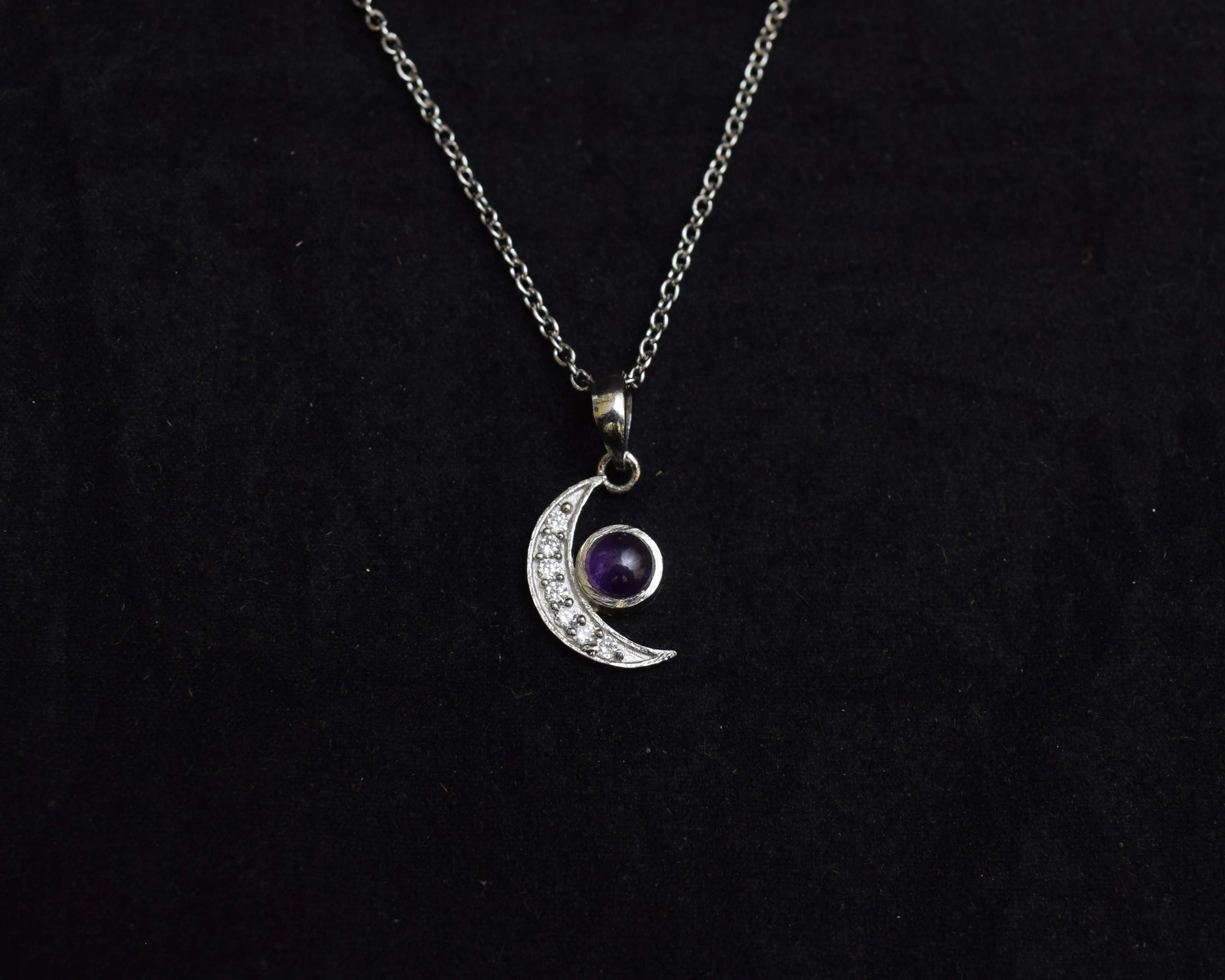 925 Sterling Silver Natural Multi Gemstone Moon Design Antique Silver Oxidized Plated Pendant Necklace