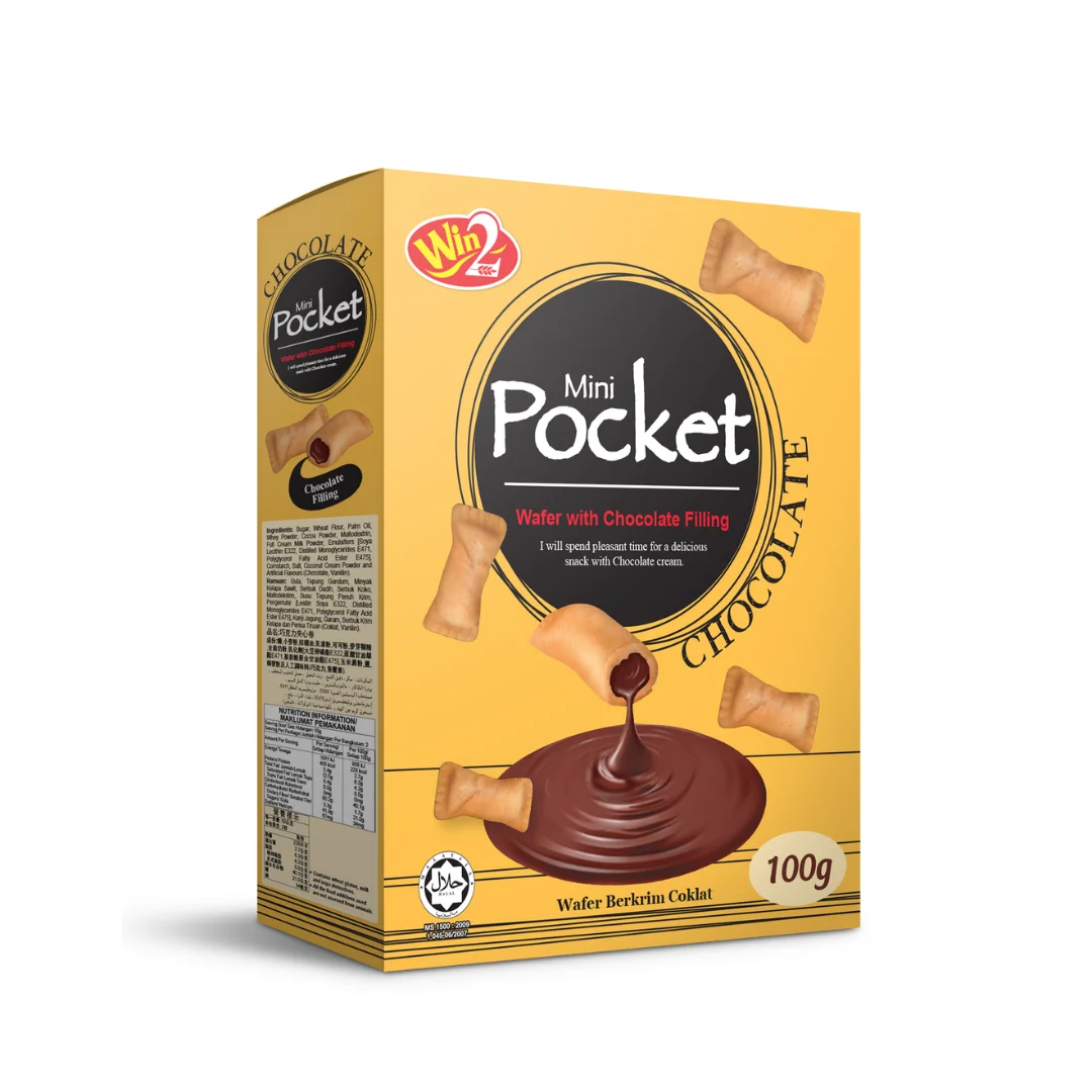 Win2 Mini Pocket Wafer with Chocolate Cream Filling 100g Biscuits Snacks Delicious Chocolate Wafer Pillows for Cookies Lovers