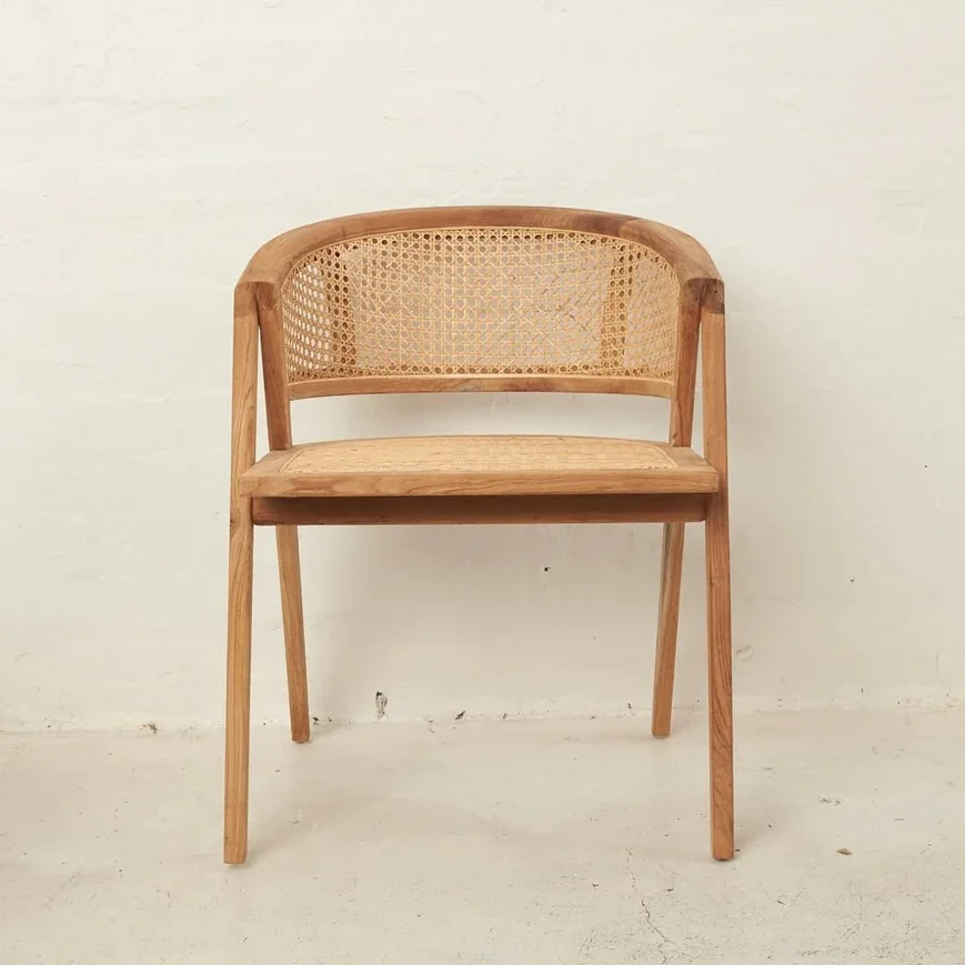 Good Quality Wooden Dining Chair with Woven Natural Rattan Cane Modern Style Home Furniture Design Wooden Legs