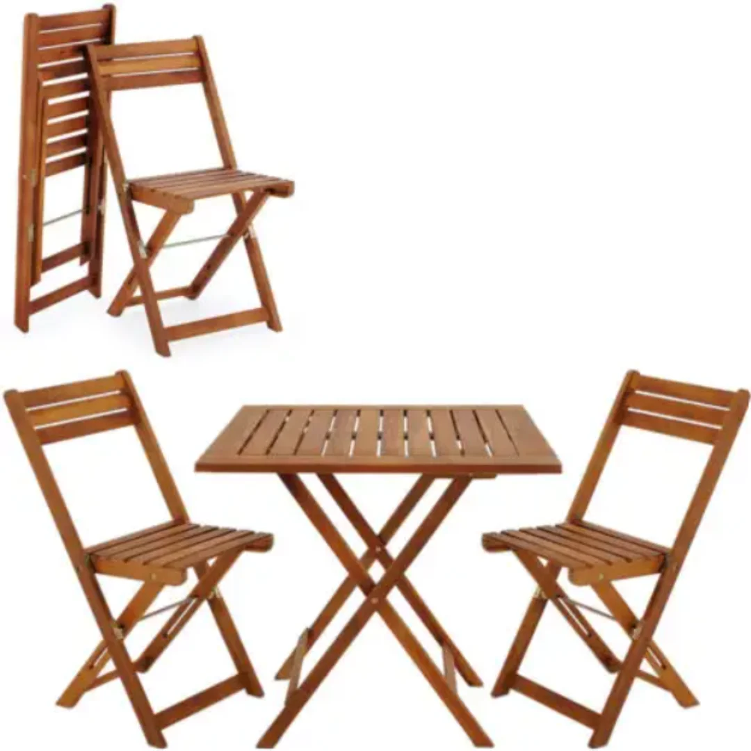 Acacia 3 pieces bistro set Outdoor Natural Wood Patio Garden Backyard Balcony Furniture Waterproof