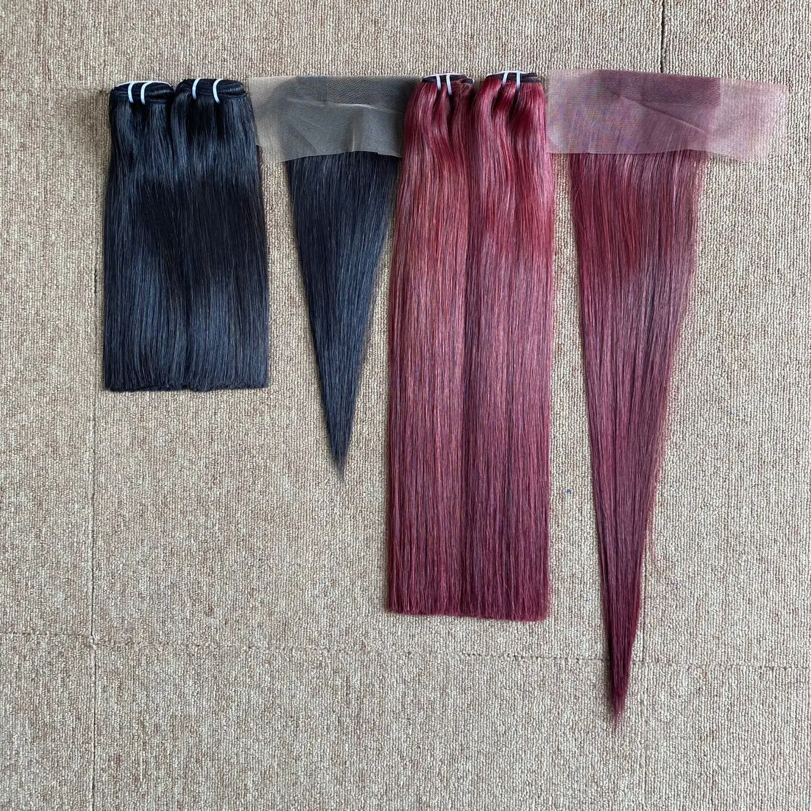 Collections of burgundy/red wine/ruby Vietnamese human hair length upto 34 inches full intact and durable hair