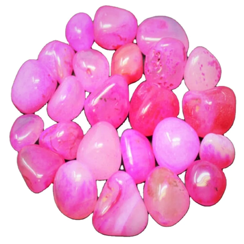 WHOLESALE NATURAL HEALING CRYSTAL PINK ONYX AGATE  TUMBLES/PEBBLES :  GEMSTONE HIGH QUALITY PINK ONYX POLISHED TUMBLED STONE