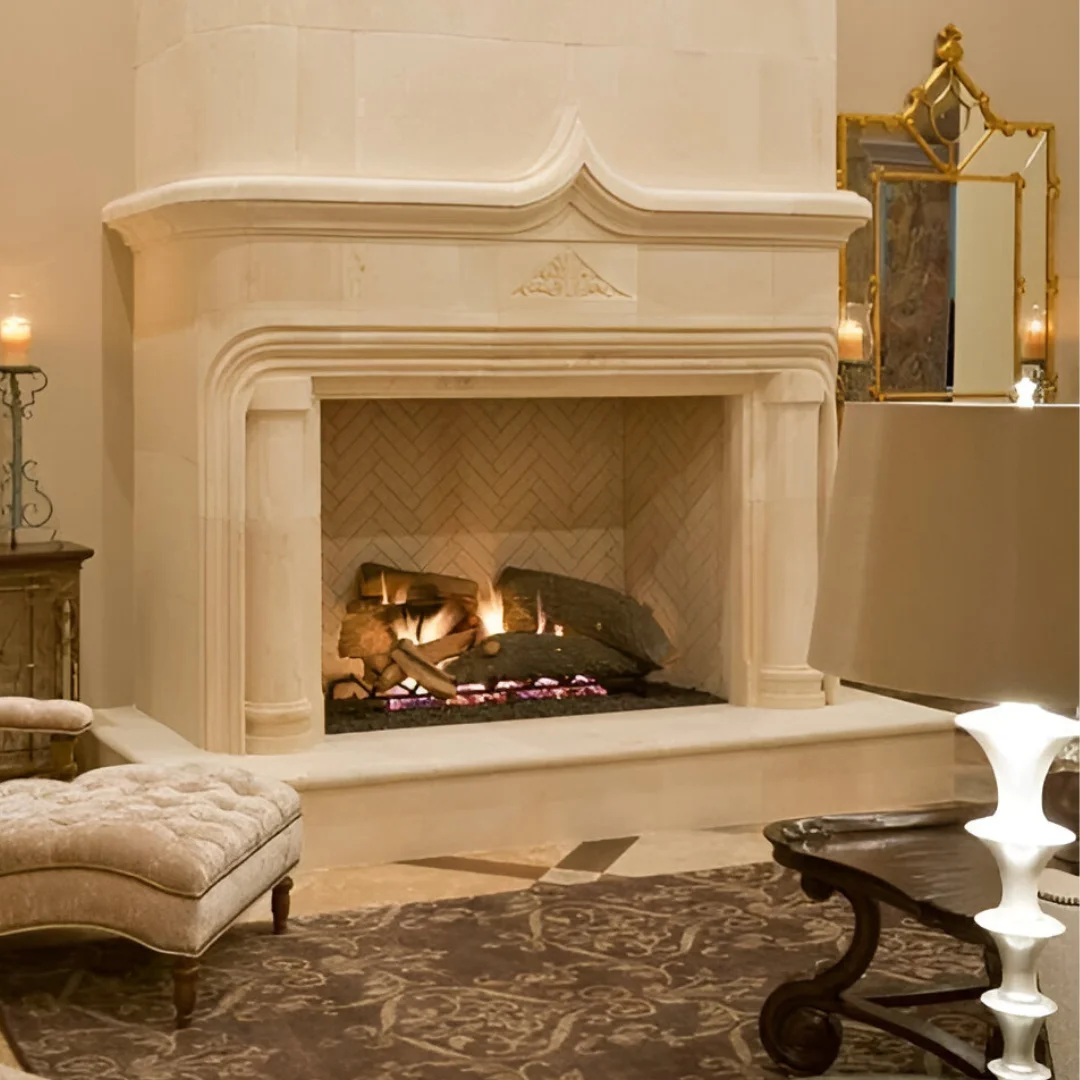 Home Decorative Electric Fireplace Mantel Hand Carved Indoor Beige White Surround Guaranteed lowest price