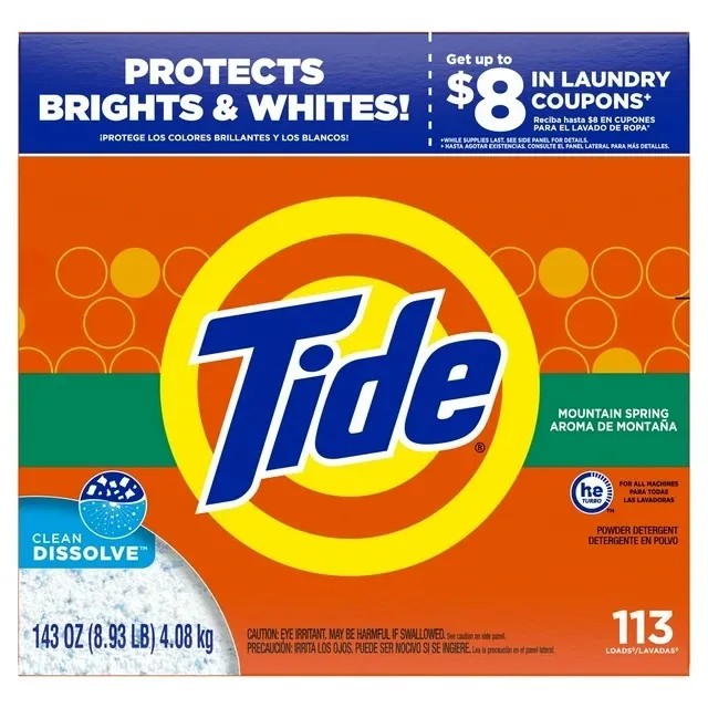 Tide Powder Laundry Detergent, Mountain Spring, 143 oz (Packaging May Vary)