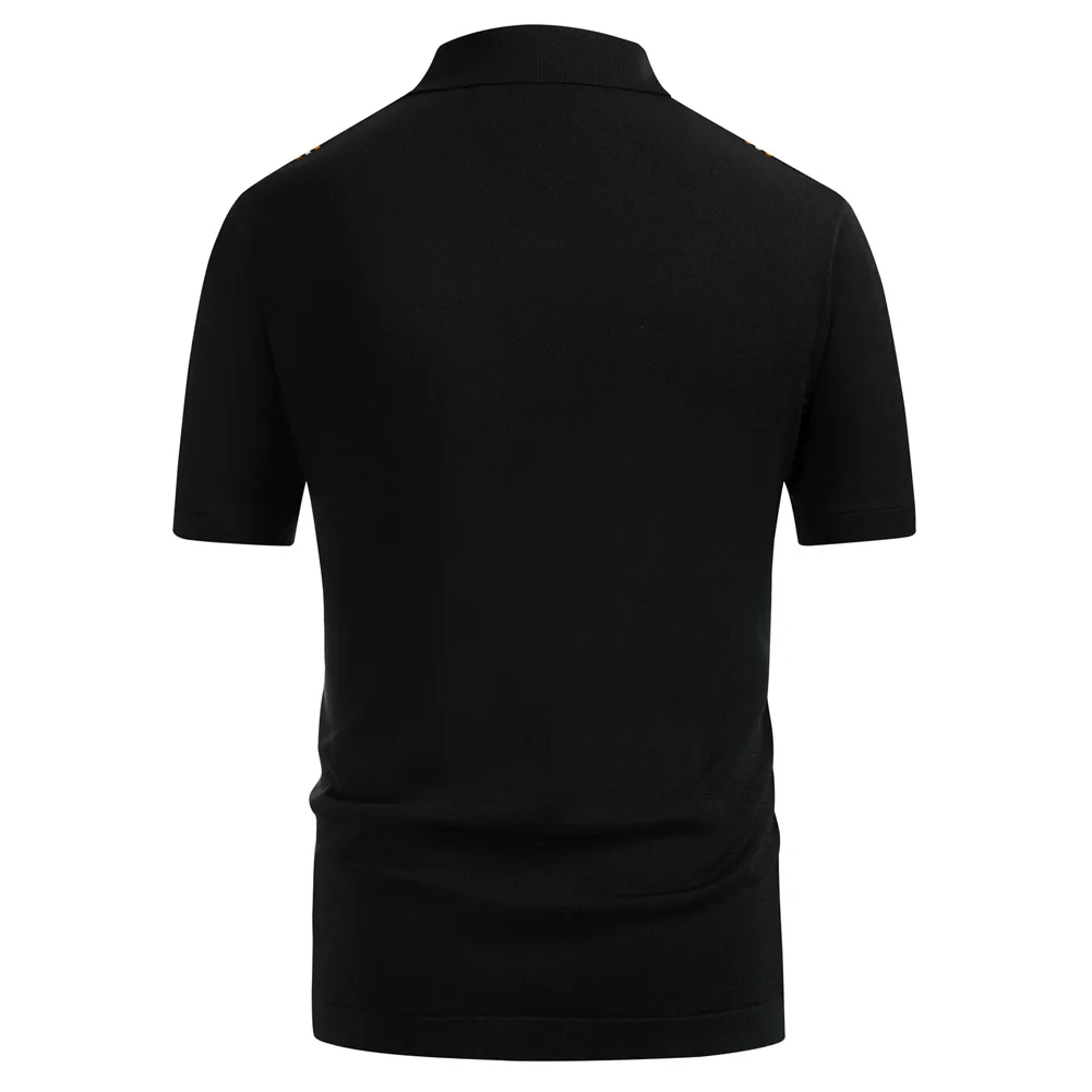 Men Contrast Color Cardigan Lapel Vintage Knitted Top Short Sleeve Sweater Men