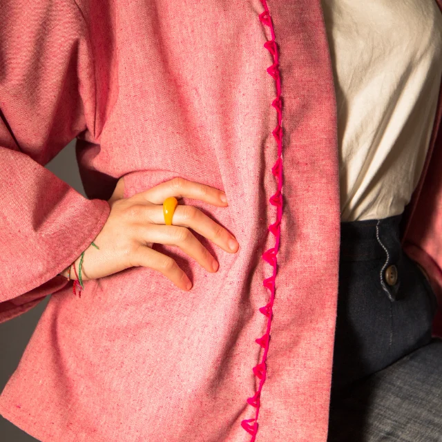 Linen Kimono Handcrafted pink for women with handmade embroidery made in Italy italian design sustainable Summer and Spring