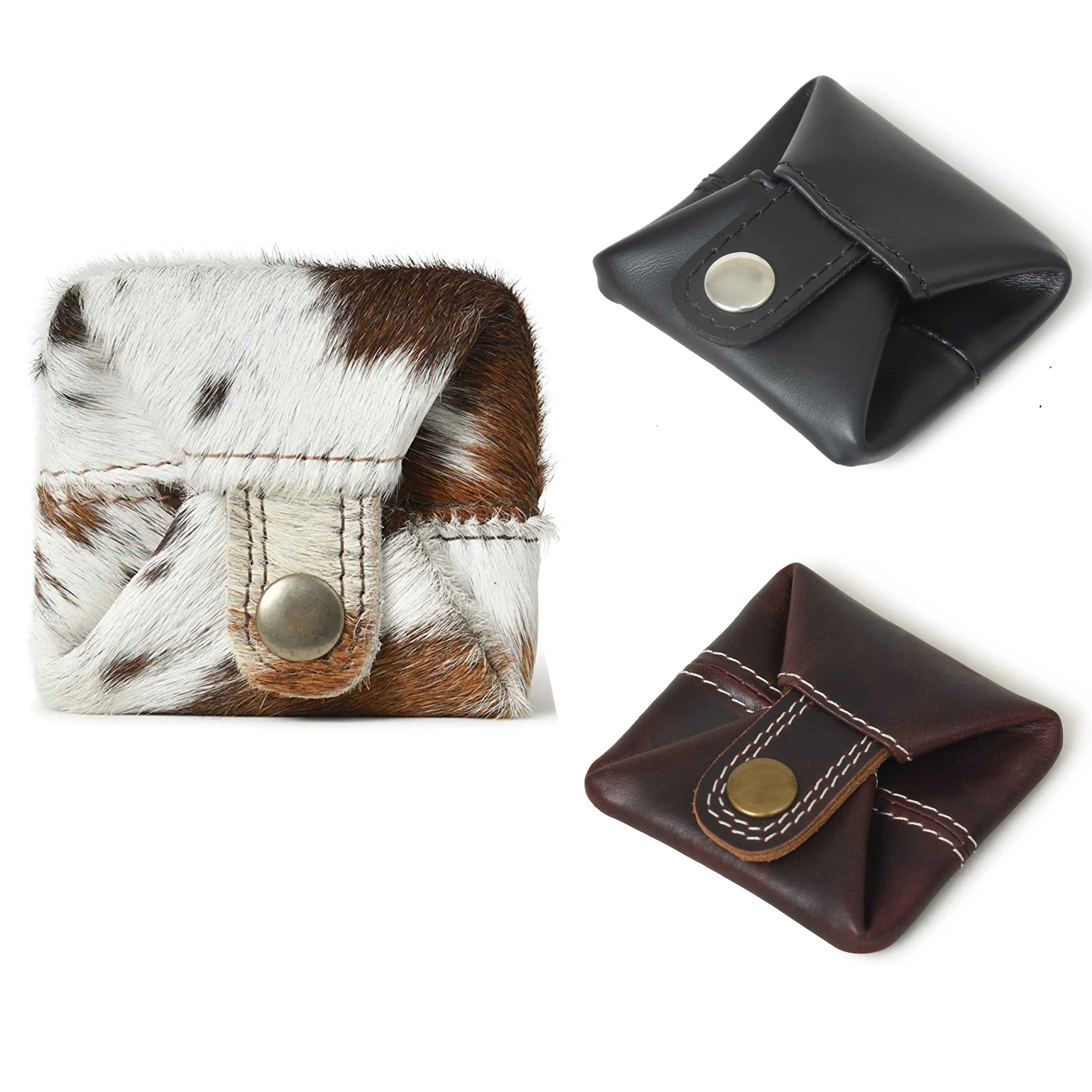 OEM Factory Made Rich Grain Leather Coin Pouch Change Holder Mini Pocket Wallet for Coins Men Women