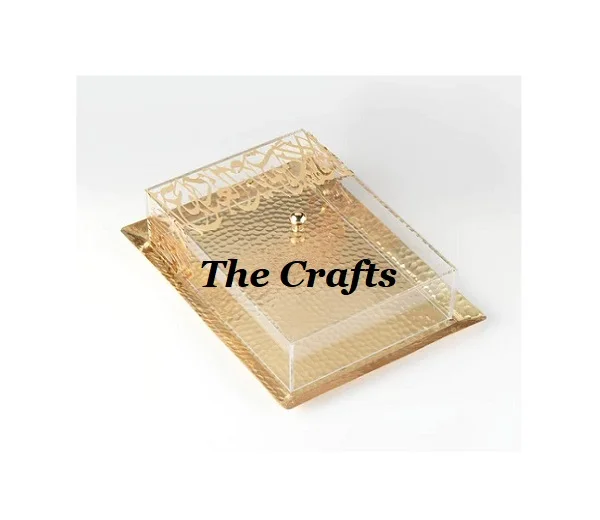 Unique Design Aluminium Serving Tray With Acrylic Cover Round Shape Tableware Decorative Serving Tray
