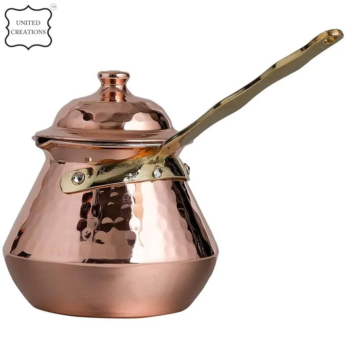Traditional Turkish Coffee Pot Copper Color Engraved Copper Coffee Pot Metal Cups Brushed Copper