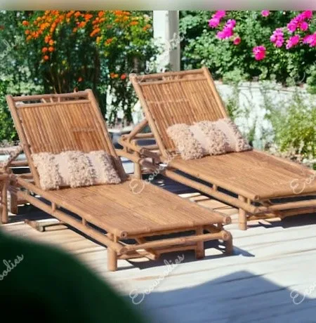 Durable High Quality Outdoor Beach Pool Bamboo  Sun Loungers Pool Sun Chaise Lounge Garden Mesh Sun lounger Set