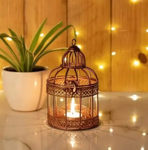 Decorative candle lanterns set of 2 metal votive candle holder for Christmas decor