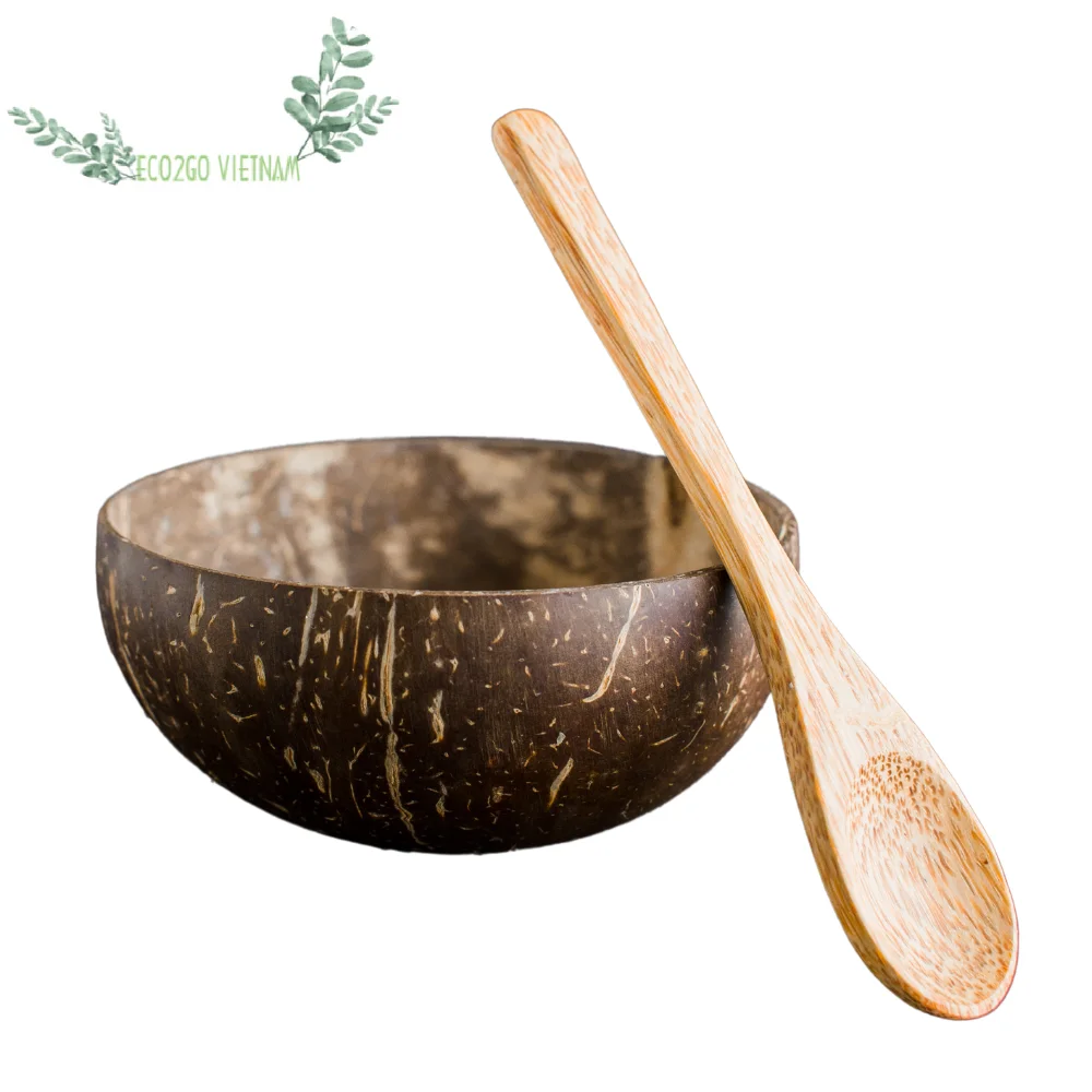 Natural Coconut Bowls & Spoons Organic Coco Shell Bowl Set Bamboo Straw for Smoothie, Acai, Salads Eco Friendly Zero Waste Gift