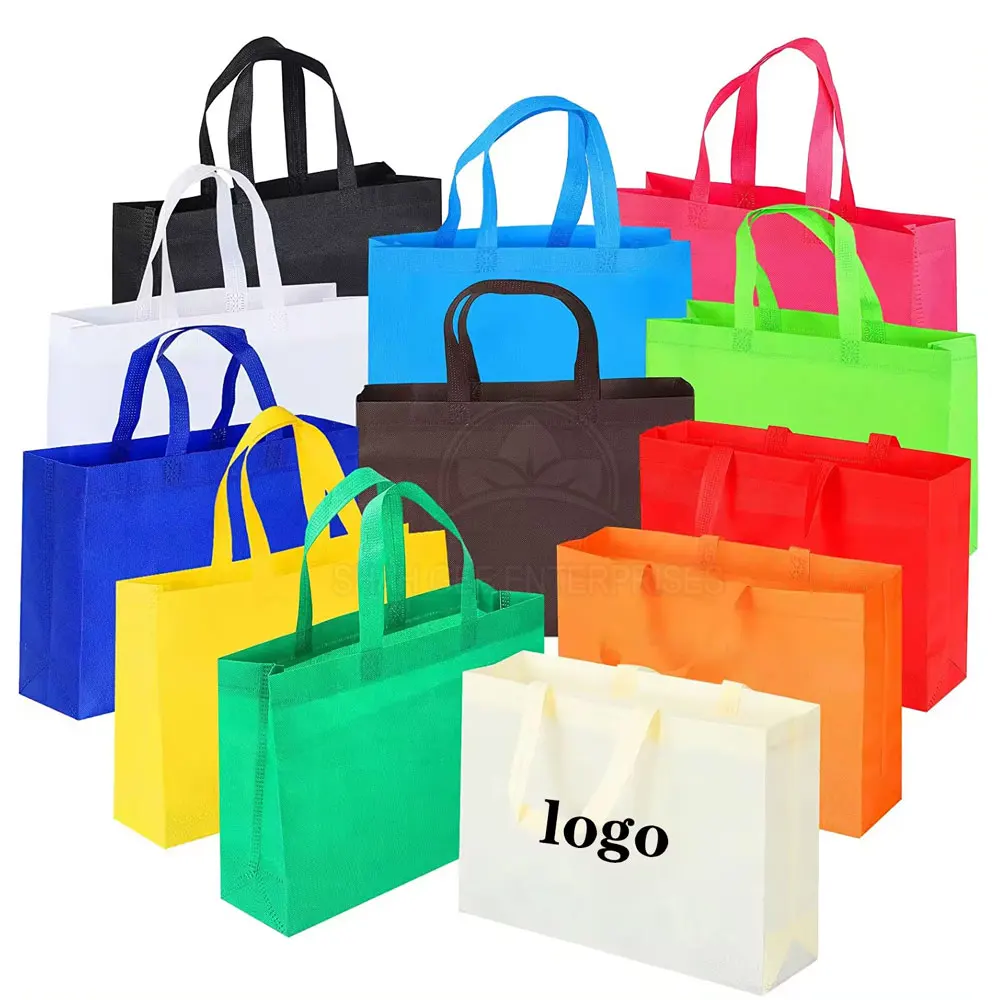 Custom Printed Reusable Colorful Non-Woven Gusset Bags for Shopping Goods Snacks Clothes and Gifts Made from Durable Fabric