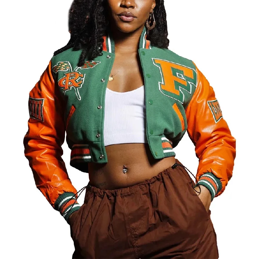 High Quality Women Baseball Varsity Jackets Fashion Varsity Jacket Winter Wool Body And Leather Sleeves Jackets