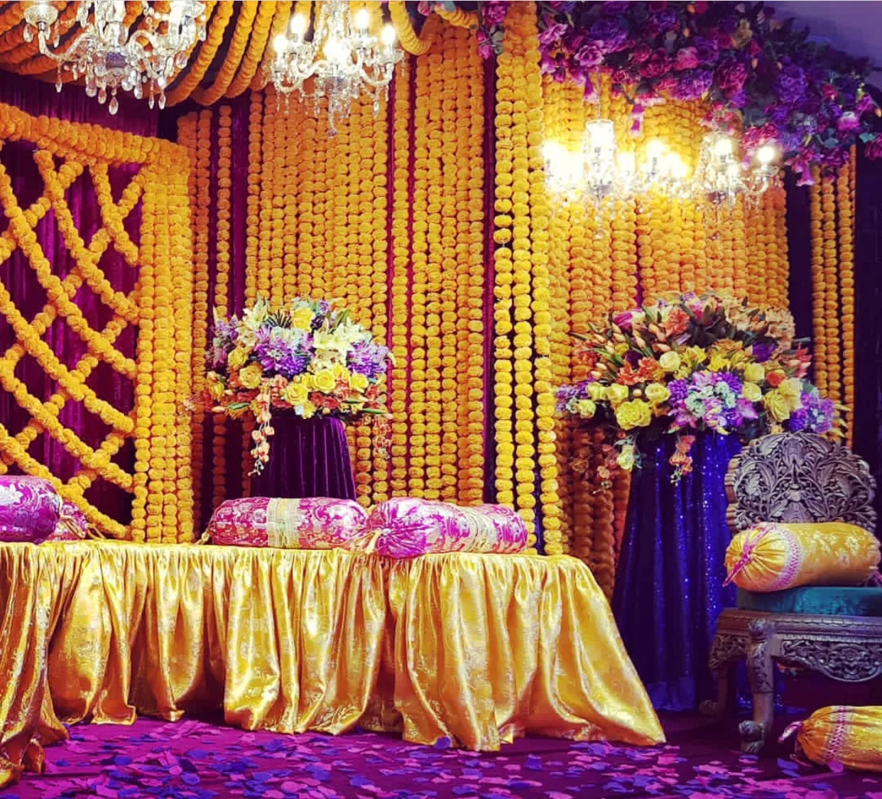 back drop Long Strings Marigold Garlands Artificial Flower Hanging, Decorative Indian Wedding Flowers