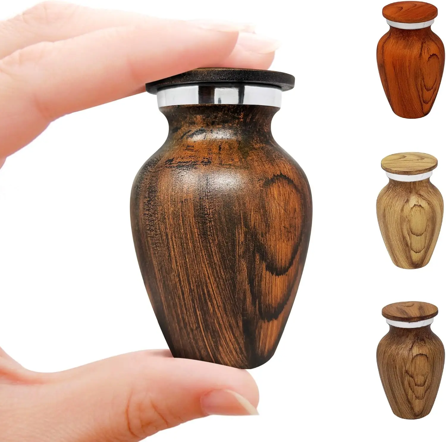 Miniature Metal Cremation Urn with Red Cherry Wood Grain Finish for Human or Pet Ashes Small Keepsake Funeral Urn for pets