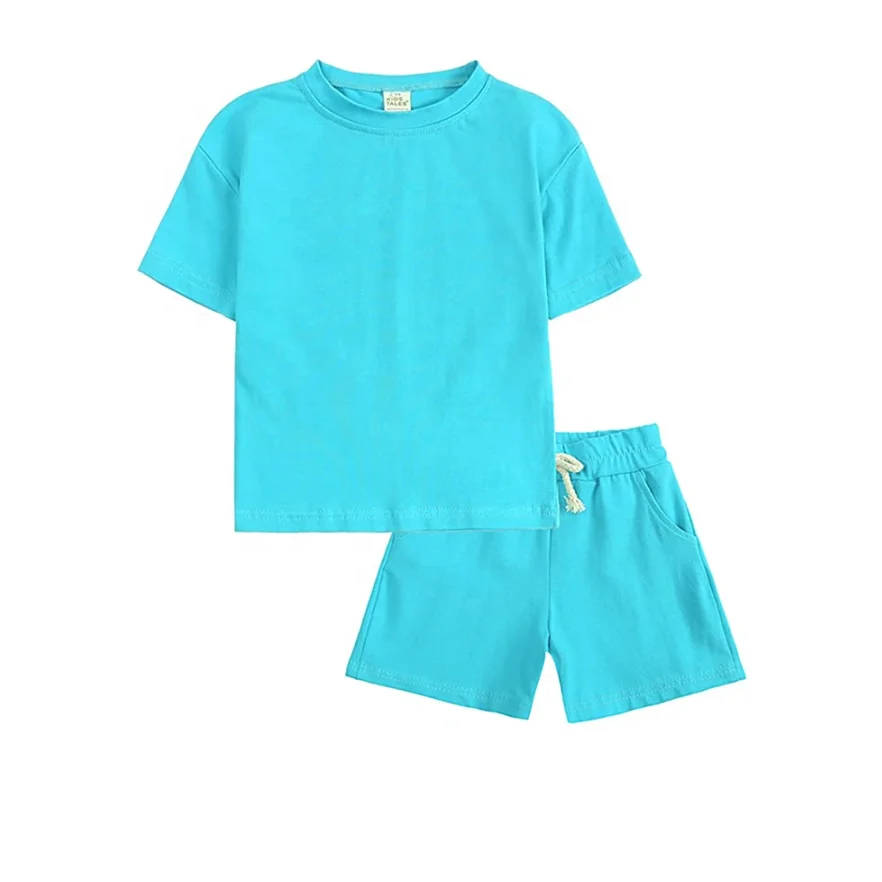 Toddler Kids Baby Boys Girls 2 Piece Tracksuit Summer Outfits Solid Short Sleeve blank t shirt short set