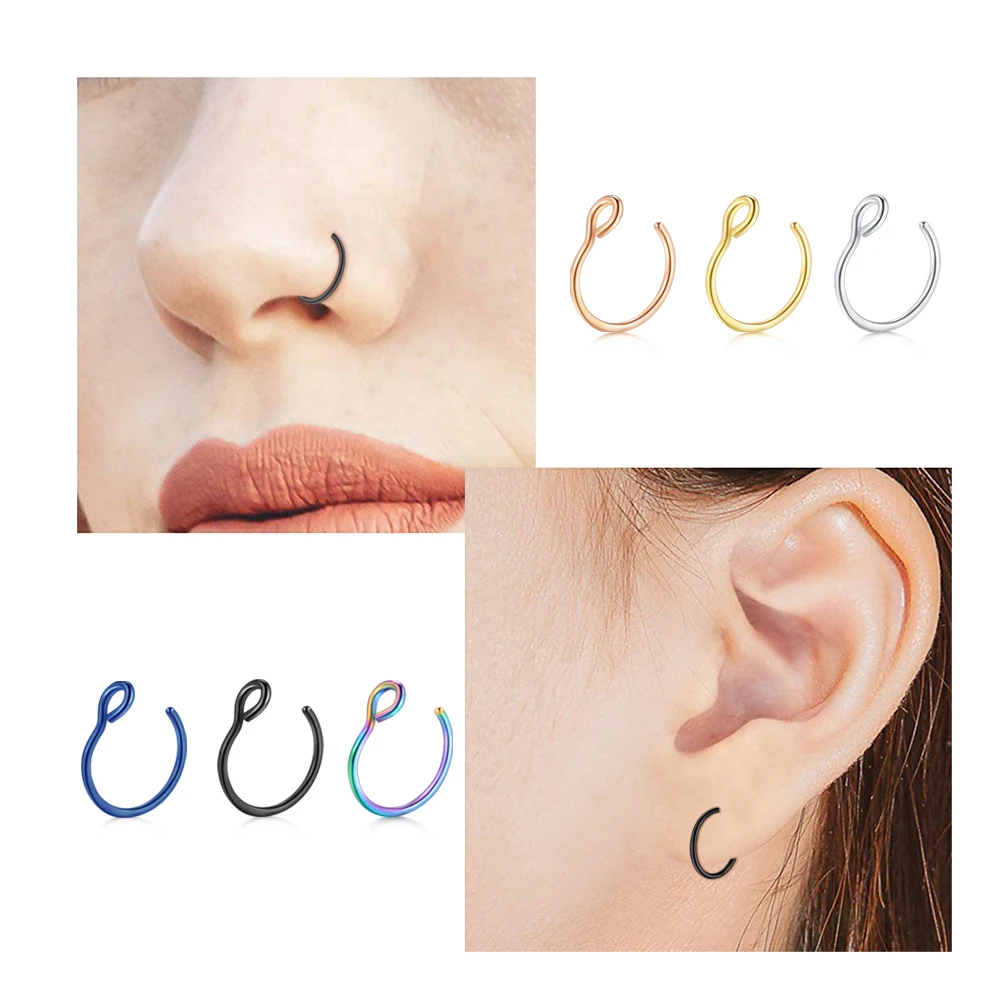 Stainless Steel Fake Nose Ring Hoop Non-Pierced Septum Rings Nose Clip Fake Nose Piercing Body Jewelry