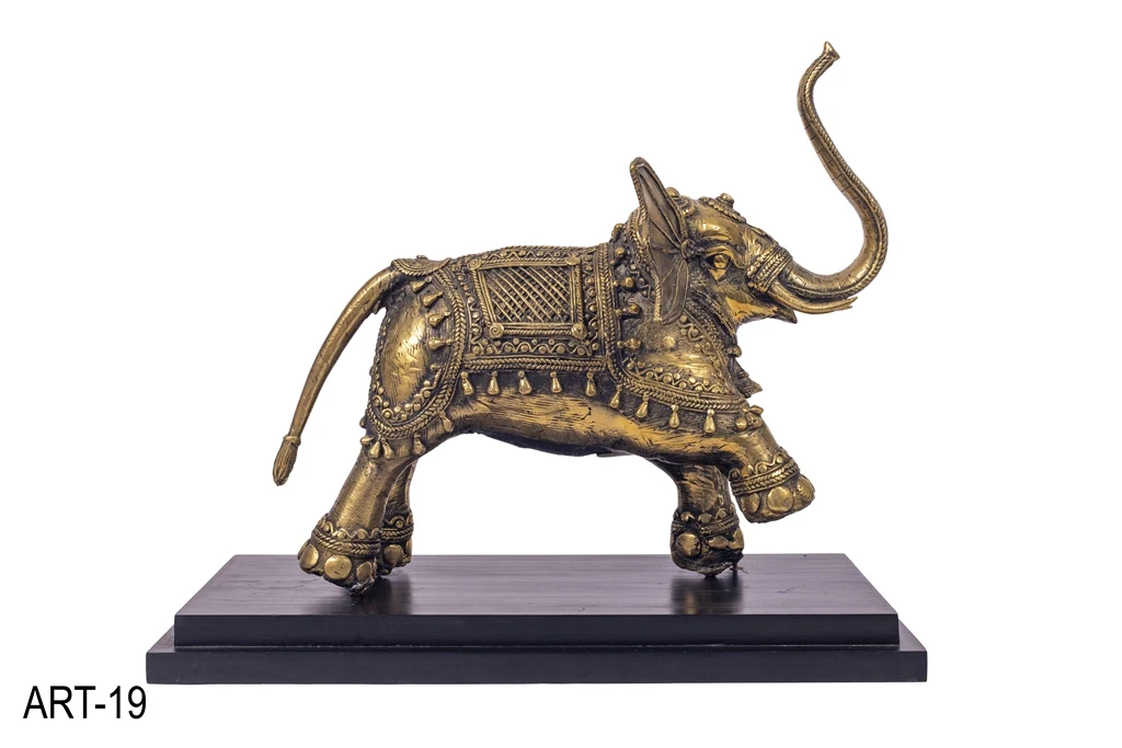 BRASS SUPERFINE ELEPHANT WITH GANESHA AND ANIMALS DHOKRA ART