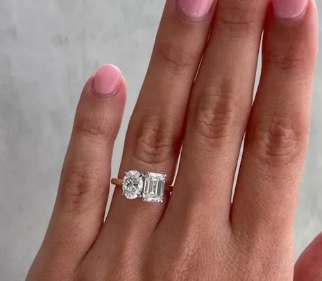 Toi Et Moi Ring Oval And Emerald Cut Moissanite Two Stone Ring You And Me Fancy Cut Moissanite Wedding Ring