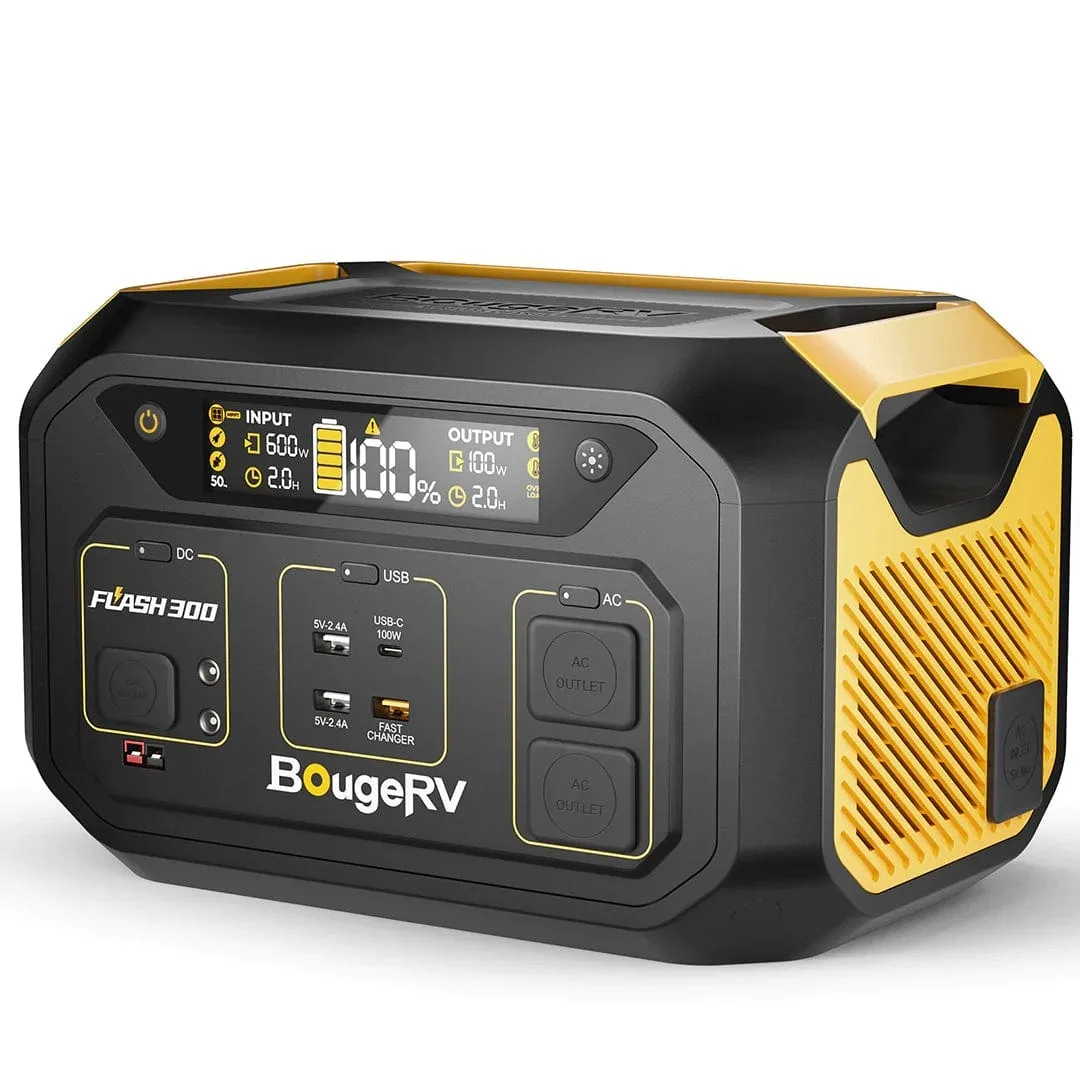BougeRV Flash300 Portable Station 1000W Lithium Ion Solar Panel Car Jump Starter Flashlight Air Compressor EU US AU Home Use
