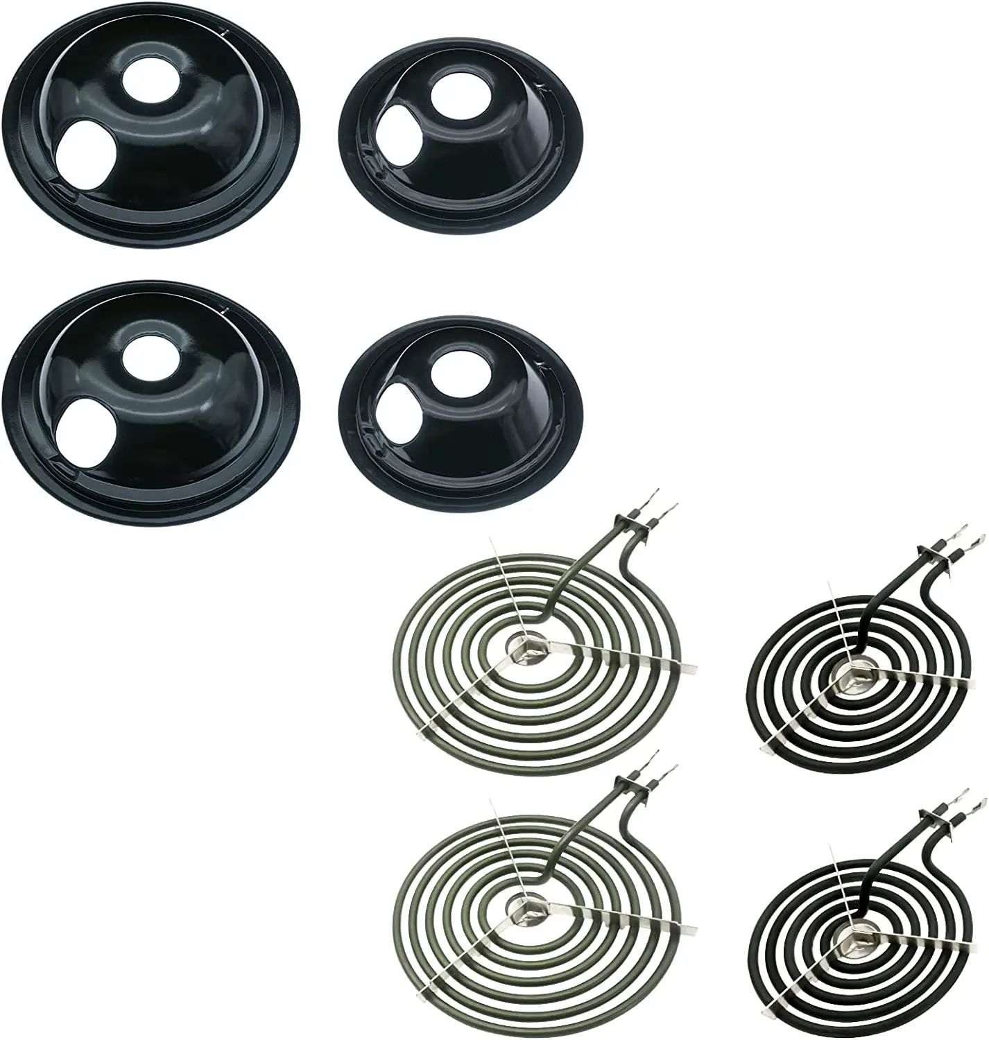 WB31M20 WB31M19 Porcelain Drip Pans and WB30M1 WB30M2 Electric Range Stove Burner Set, Replacement for G. E Hotpoint Range Stove