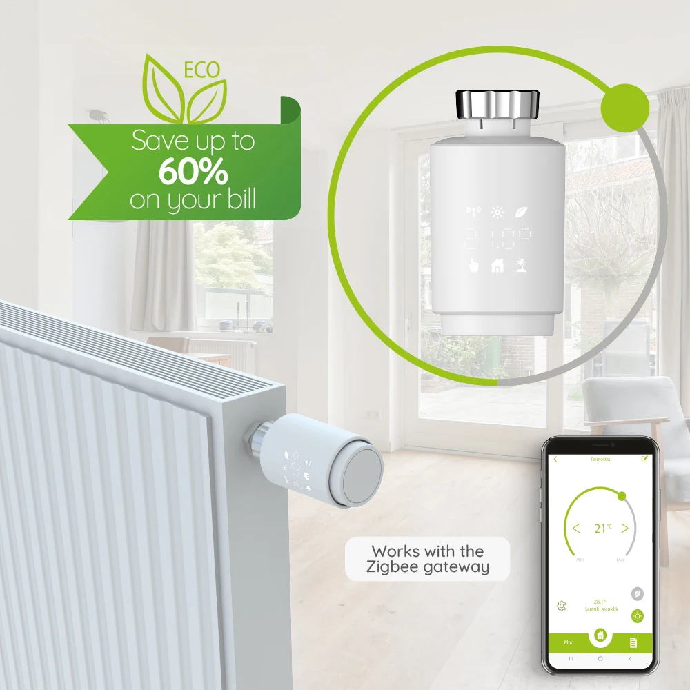 Оптовая продажа Zigbee TRV умный программируемый Wi-Fi термостатический клапан радиатора управление iOS и