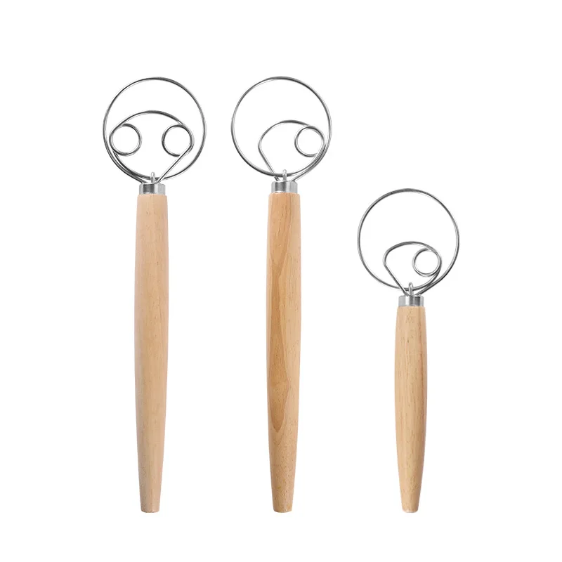 Bread Dough Hand Mixer Dough Egg Whisk Baking Tools Wooden Handle Stainless Steel 2 Piece Bread Proofer Set 10 Inch Cove a 11