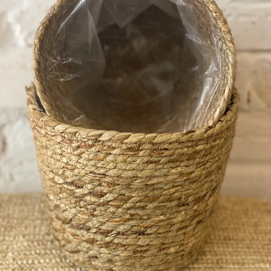 handmade planter seagrass straw storage easter sweet white fringed sea grass basket made in Vietnam