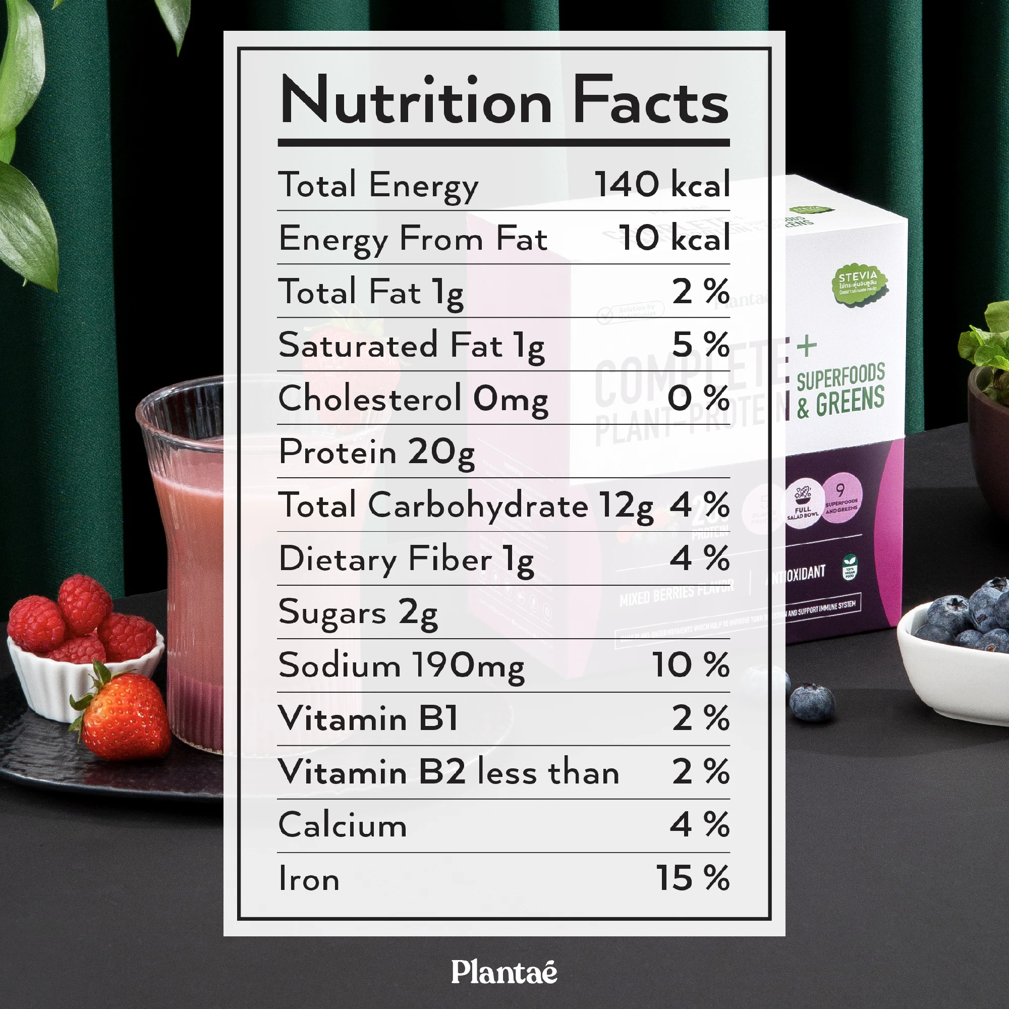 New! Plantae High Quality Premium Grade Complete Plant Protein Plus Superfood & Greens Mixed Berries flavor Box from Thailand