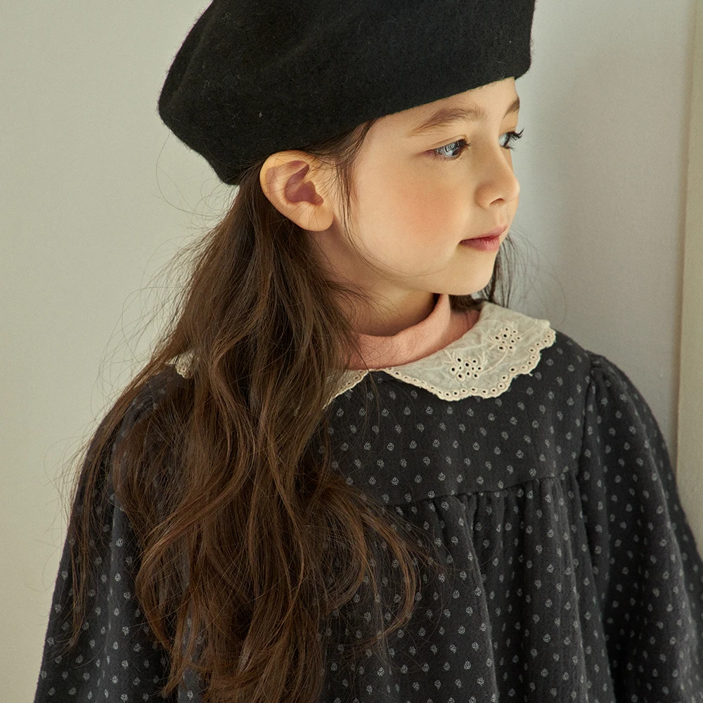 DE MARVI Kids Toddler Dots lace collar Casual A-line Dress babydoll Girls Clothing Wholesale Korean Manufacturer MADE IN KOREA