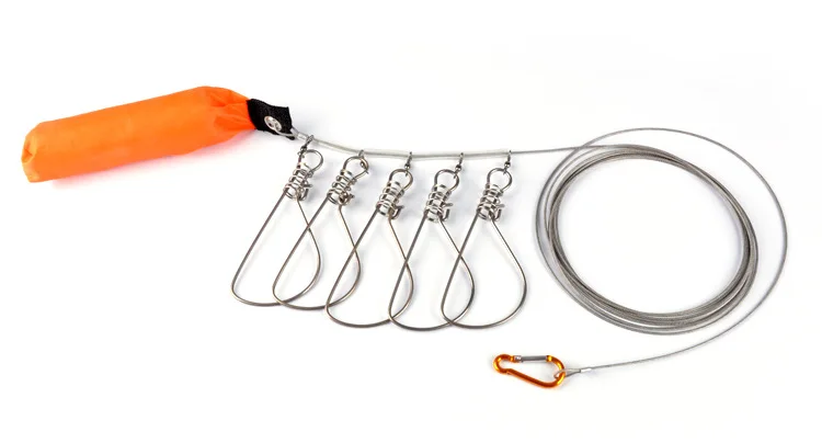 1pc 5 Snaps Stainless Steel Ropes Float Fish Stringer Fishing Lock Fishing Rope for Accessories China Tackle