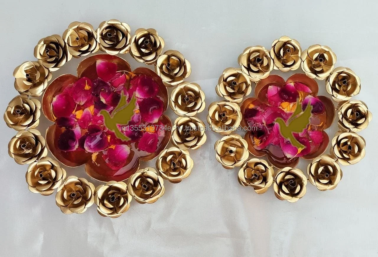 Декоративная индийская Металлическая Свеча Urli ручной работы и цветочное украшение для украшения свадьбы Diwali свеча плавающий