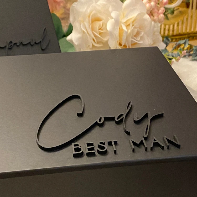 LABON Magnetic Black Luxury Personalized Wholesale Groomsmen Godparents Bridesmaid Proposal Honour Box