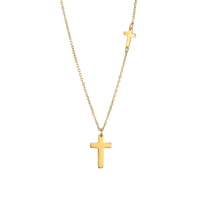 Wholesale religious cheap price stainless steel cross charm necklace jewelry 18k gold plated cross