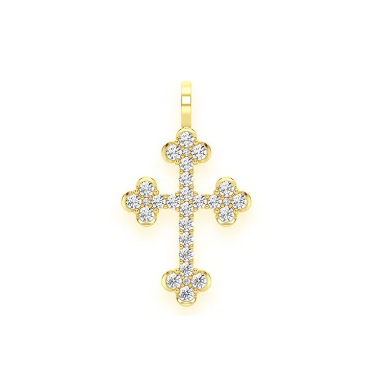 2024 Latest Collection of Eye Catching Design 0.86 CTS 14K Gold Custom Iced Out Natural Diamond Cross VS Pendant at Bulk Price