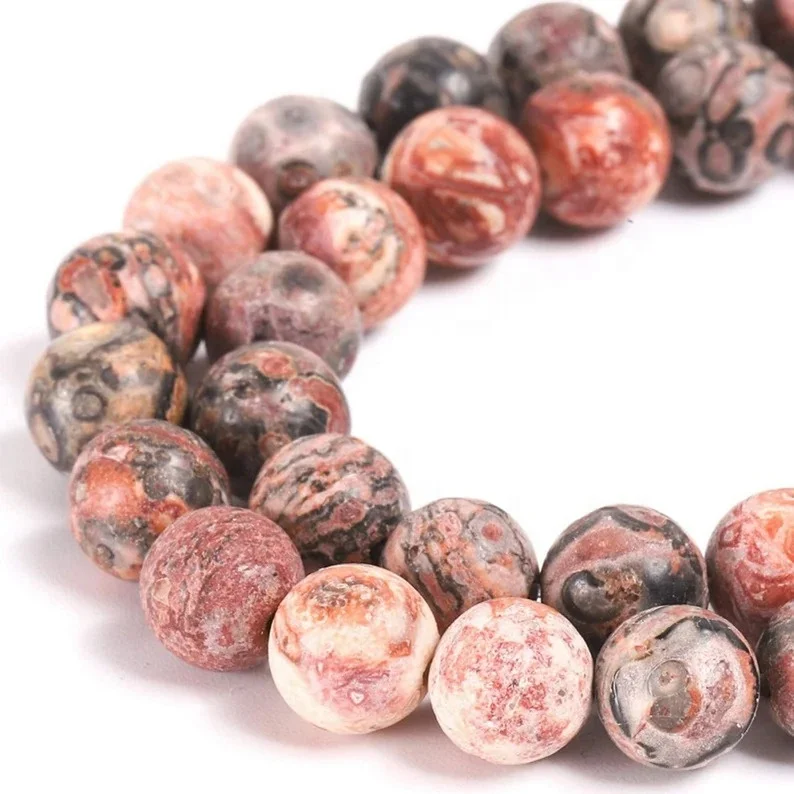 Factory Price Natural Leopard Skin Jasper round 8mm Carved Gemstone Beads Feng Shui Style 48 Beads for Jewelry Making