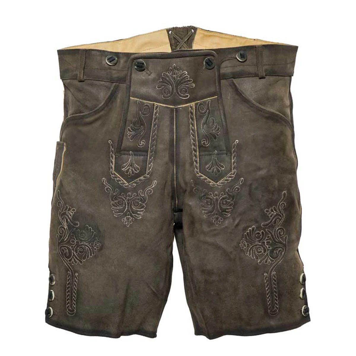 2023 Cheap Germany Traditional Bavarian Cow Split Leather shorts Men  Loose Cropped Shorts Casual Loose  Straight Casual Pant