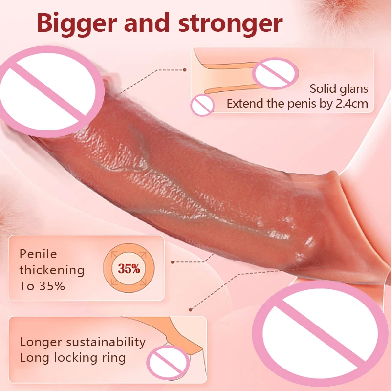 Reusable Penis Cover Extender Condoms Sex Toy Liquid Silicon Hollow Strap On Dildo Vibrating Penis Sleeve Extender For Men