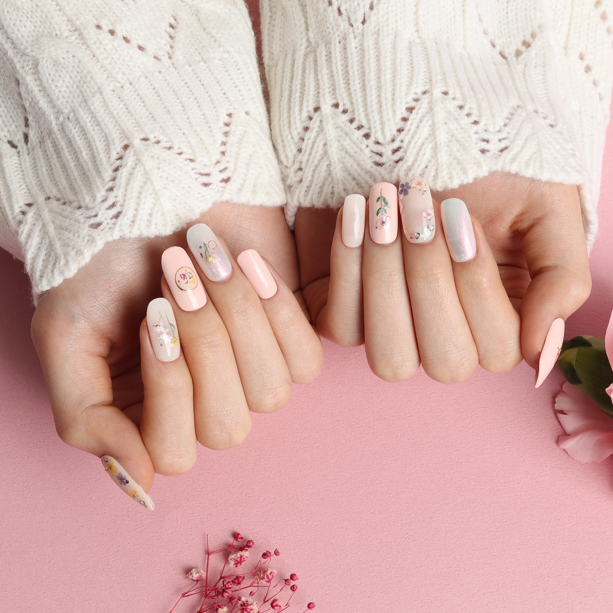 BLOOMY BLOOMS #45752 Decals and stickers with flower crown Frame leaf blade Multi Size nail art sticker Korea design oem odm